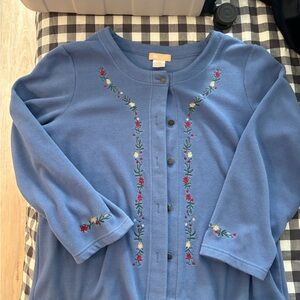 Embroidered Blue Cardigan